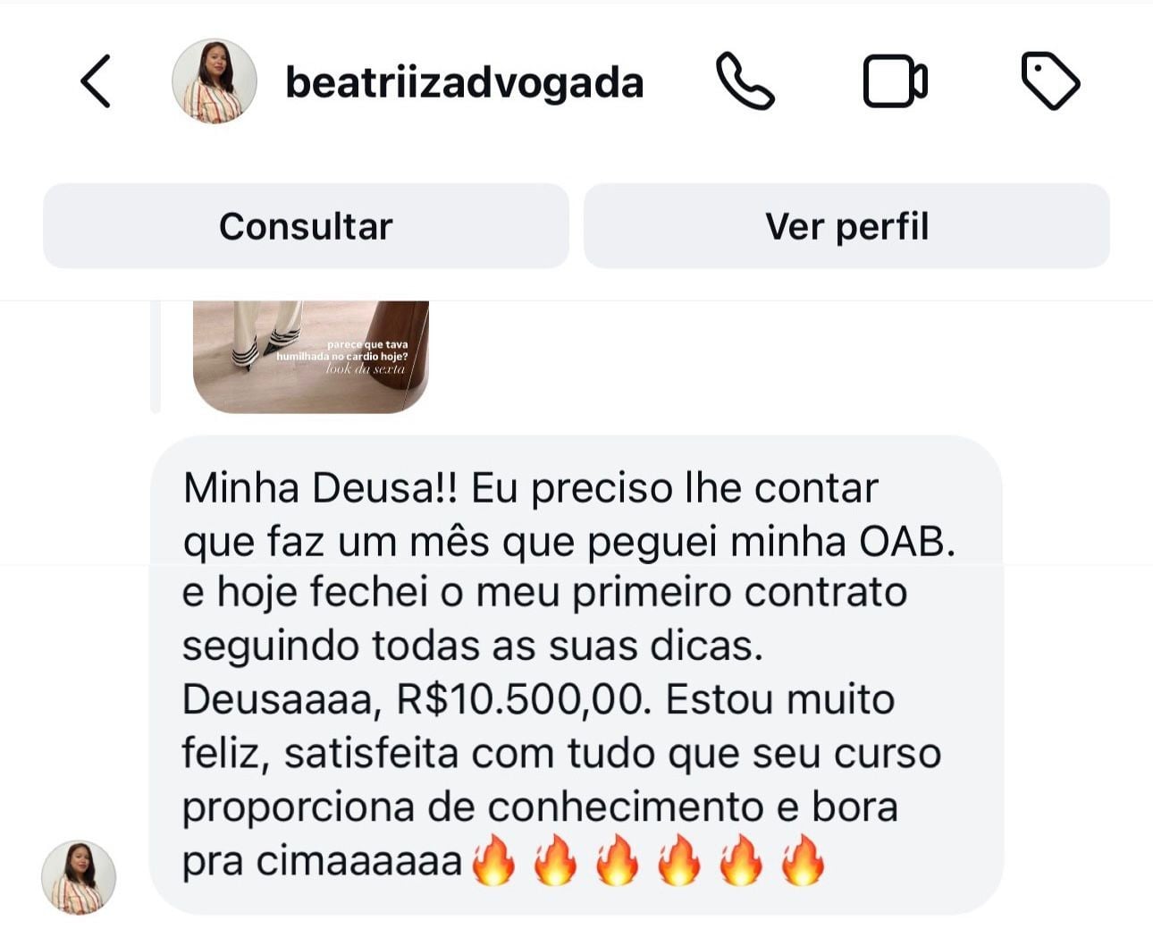 Print de mensagem de aluna